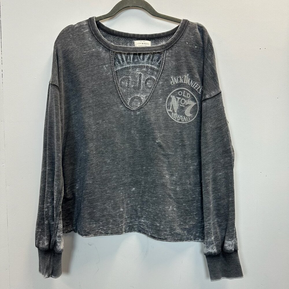Lucky Brand Jack Daniels Grey Cutout Pullover Sweatshirt Large